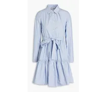 Tiered striped cotton-blend poplin mini shirt dress - Blue