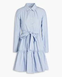 RED Valentino Tiered striped cotton-blend poplin mini shirt dress - Blue Blue