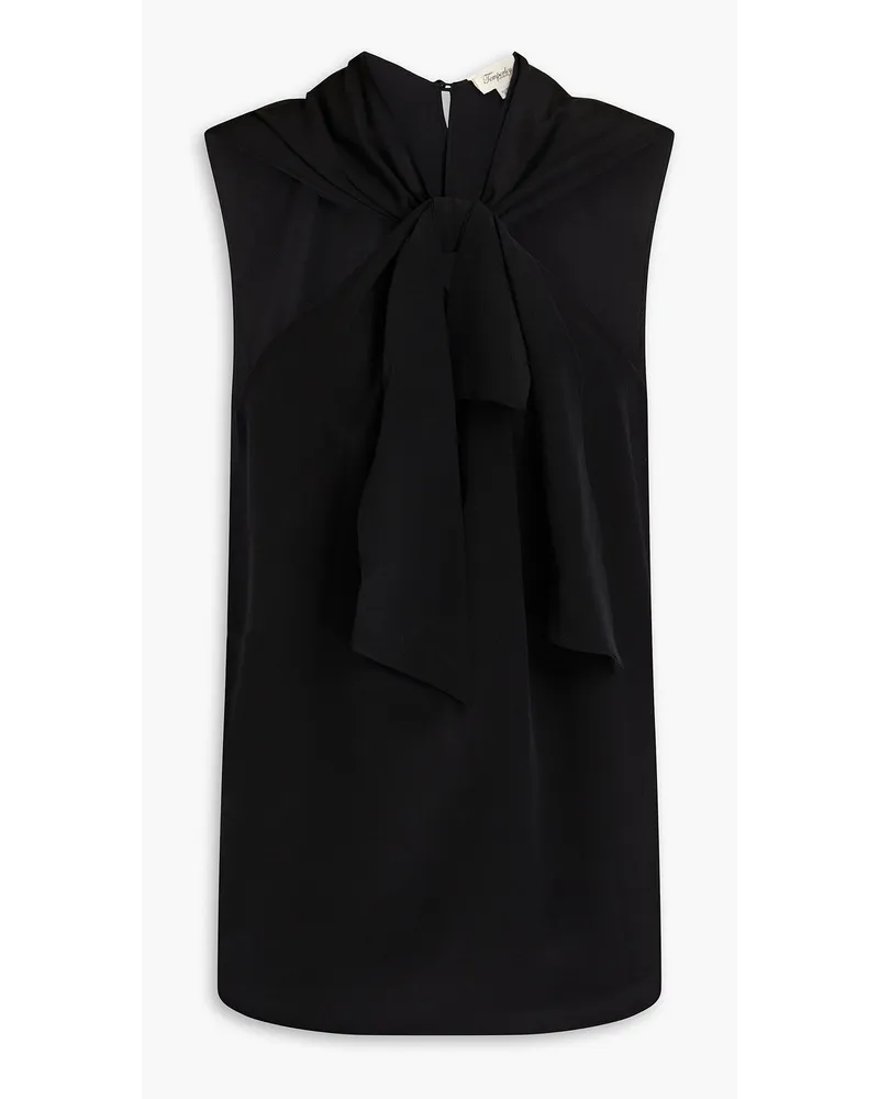 Cherub bow-embellished silk crepe de chine top - Black
