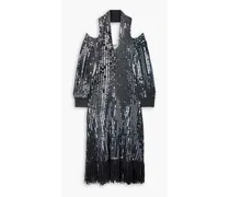 Fringed sequined merino wool halterneck midi dress - Gray