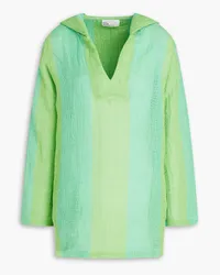 Lisa Marie Fernandez Striped linen-blend gauze hooded coverup - Green Green