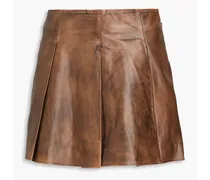Pleated leather mini skirt - Brown