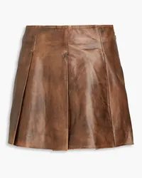 ROTATE Birger Christensen Pleated leather mini skirt - Brown Brown