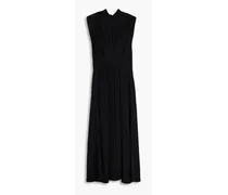 Pleated silk-satin crepe midi dress - Black