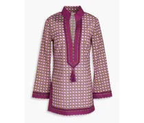 Tory Burch Tasseled printed cotton-voile tunic - Purple Purple