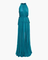 BONDI BORN Gathered crinkled satin-twill maxi dress - Blue Blue