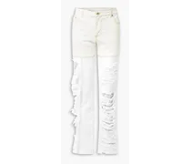 Distressed high-rise straight-leg jeans - White