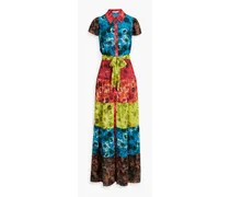 Alice Olivia - Miranda tiered floral-print chiffon maxi shirt dress - Blue