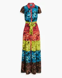 Alice + Olivia Alice Olivia - Miranda tiered floral-print chiffon maxi shirt dress - Blue Blue