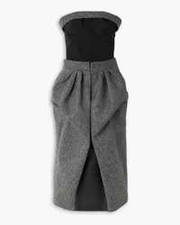 Maison Margiela Strapless paneled herringbone wool and stretch-jersey midi dress - Gray Gray