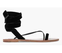 Lace-up leather-trimmed velvet sandals - Black