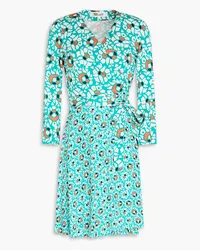 Diane von Furstenberg Irina printed silk-jersey and crepe mini wrap dress - Blue Blue