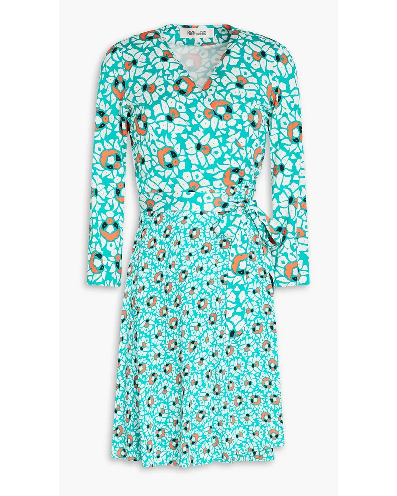 Diane von Furstenberg Irina printed silk-jersey and crepe mini wrap dress - Blue Blue