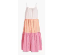 Addison tiered striped cotton-poplin dress - Pink