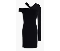 One-sleeve ponte-paneled knitted mini dress - Black
