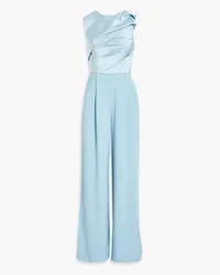 Mikael Aghal Satin-paneled crepe wide-leg jumpsuit - Blue Blue