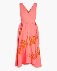 3.1 phillip lim Wrap-effect lace-trimmed cotton midi dress - Orange Orange