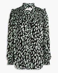 Diane von Furstenberg Gian Carlo shirred leopard-print georgette blouse - Green Green