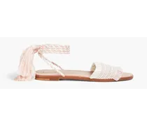 Fringed striped faux raffia sandals - Pink