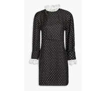Gathered polka dot crepe de chine mini dress - Black