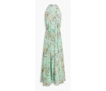 Belted printed silk-chiffon maxi dress - Green