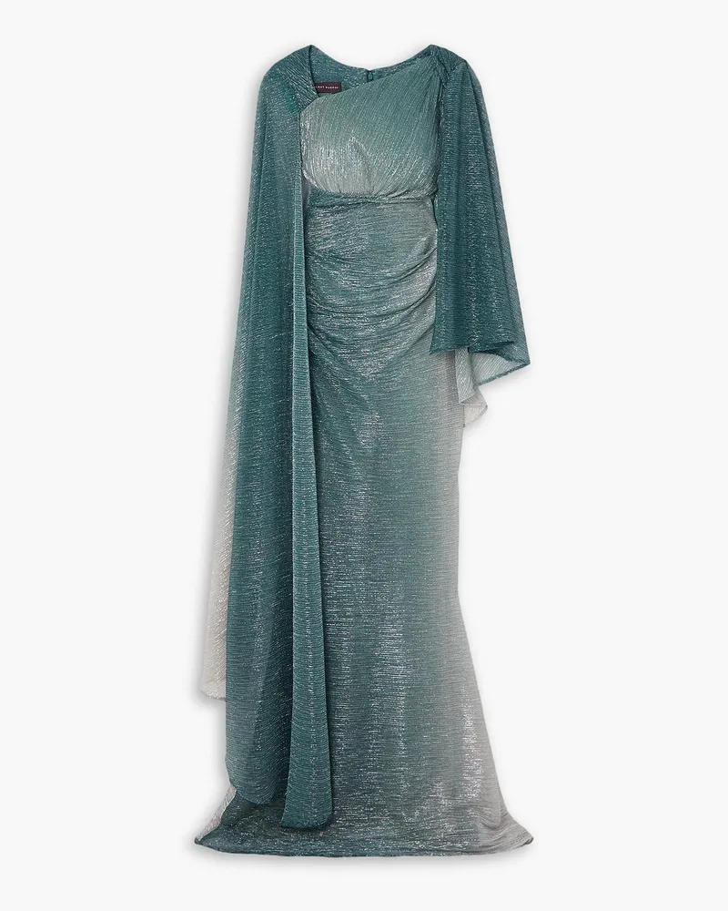 Talbot Runhof Asymmetric cape-effect metallic voile gown - Blue Blue