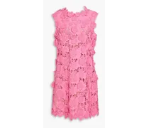 Floral-appliquéd cotton guipure lace mini dress - Pink