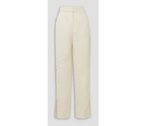 Lace-up linen-blend straight-leg pants - White