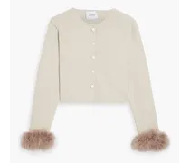 Cropped feather-embellished knitted cardigan - Neutral