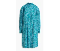 Gitaka gathered printed satin-jacquard dress - Blue