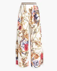 Camilla Embellished printed silk crepe de chine wide-leg pants - White White