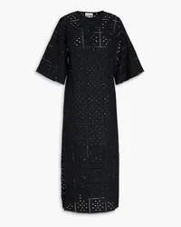 Ganni Broderie anglaise cotton midi dress - Black Black