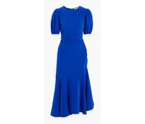 Camila belted ruched crepe midi dress - Blue
