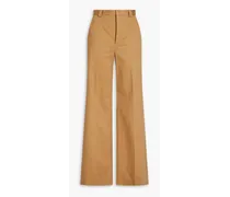 Stretch-cotton twill wide-leg pants - Brown