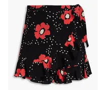 Wrap-effect floral-print silk crepe de chine shorts - Black