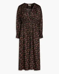 Sandro Gathered floral-print twill shirt dress - Black Black