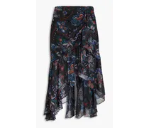 Asymmetric paisley-print silk-georgette midi skirt - Black