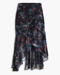 Veronica Beard Asymmetric paisley-print silk-georgette midi skirt - Black Black