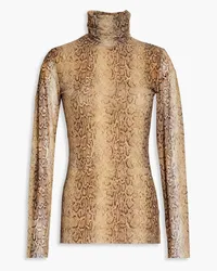 Ganni Snake-print stretch-mesh turtleneck top - Animal print Animal