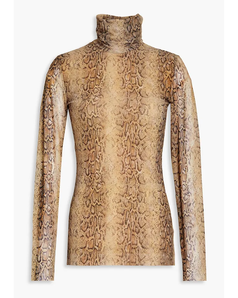 Ganni Snake-print stretch-mesh turtleneck top - Animal print Animal