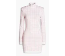 Houndstooth knitted turtleneck mini dress - Pink