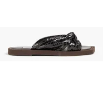 Tropica knotted snake-effect leather slides - Black