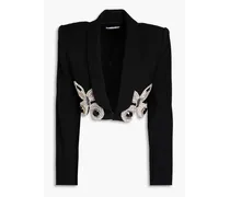 Cropped embellished wool-blend blazer - Black