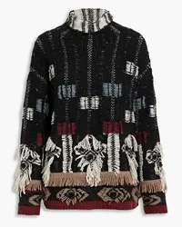 Altuzarra Fringed jacquard-knit merino wool-blend turtleneck sweater - Black Black