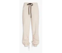 Ruched cotton-blend fleece track pants - Neutral