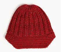 Metallic ribbed-knit beanie - Red