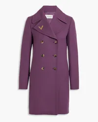 Valentino Garavani Double-breasted appliquéd wool-twill coat - Purple Purple