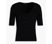 Cutout bead-embellished ribbed-knit top - Black