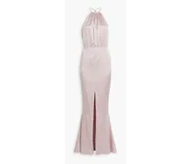 Emilia crystal-embellished silk-blend satin halterneck gown - Pink