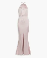 Retrofête Emilia crystal-embellished silk-blend satin halterneck gown - Pink Pink